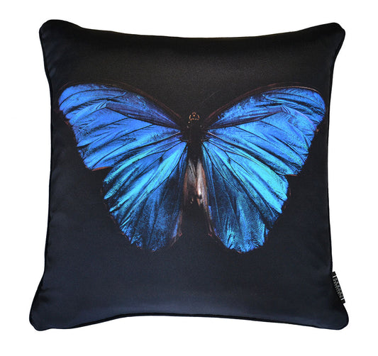 Morpho Amathonte Blue Butterfly Silk Cushion   - €190 | Shop now & buy direct from the artists studio - Distil Ennui ™ est.1990.