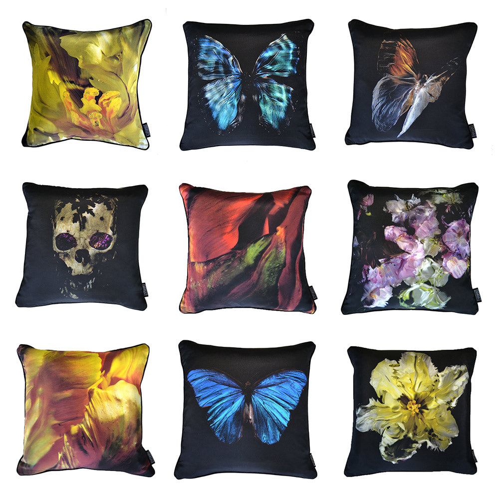 Morpho Amathonte Blue Butterfly Silk Cushion   - €190 | Shop now & buy direct from the artists studio - Distil Ennui ™ est.1990.