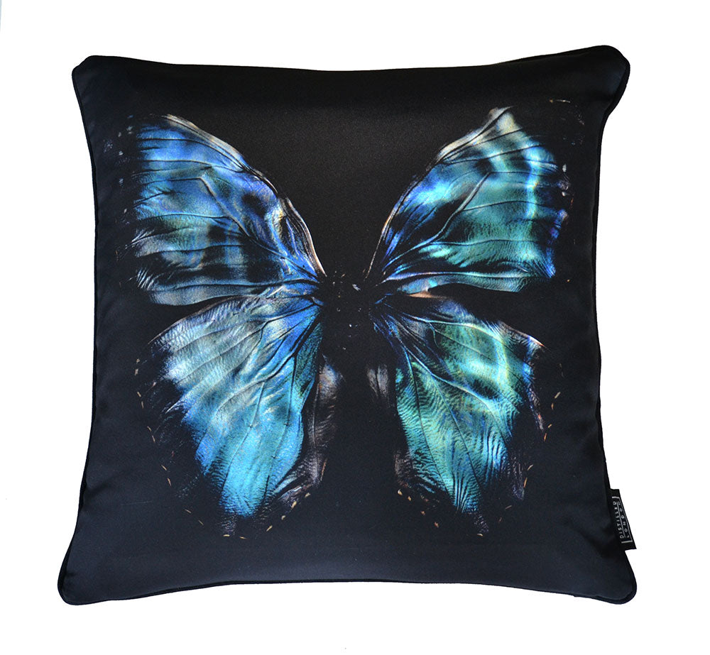 Morpho Didius Blue Butterfly Silk Cushion   - €190 | Shop now & buy direct from the artists studio - Distil Ennui ™ est.1990.