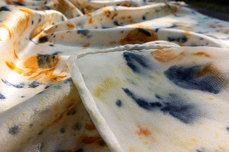 Naturally printed orange blue floral abstract silk scarf   - €95 | Shop now & buy direct from the artists studio - Distil Ennui ™ est.1990.